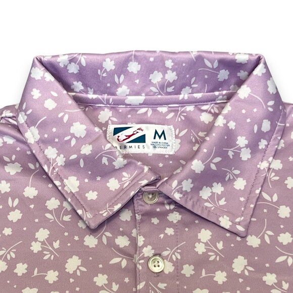 Bermies Men's Lavender Floral Pattern Polo Size Medium - Picture 5 of 5